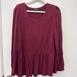 Lane Bryant Size 18-20 Deep Red Smocked Blouse